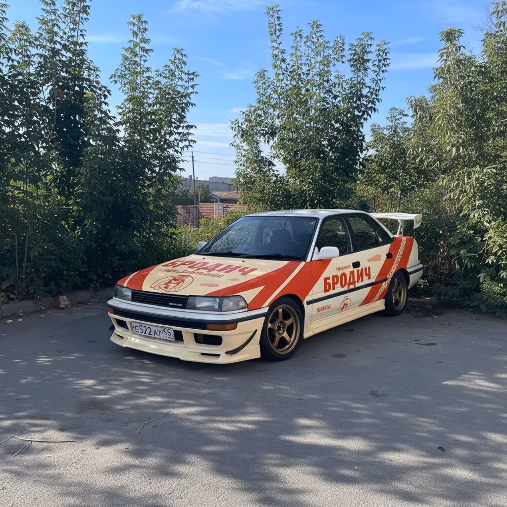 V X L – Transform this Brodych kvas-themed sedan with the following modifications: Change the base car color from white to cr…