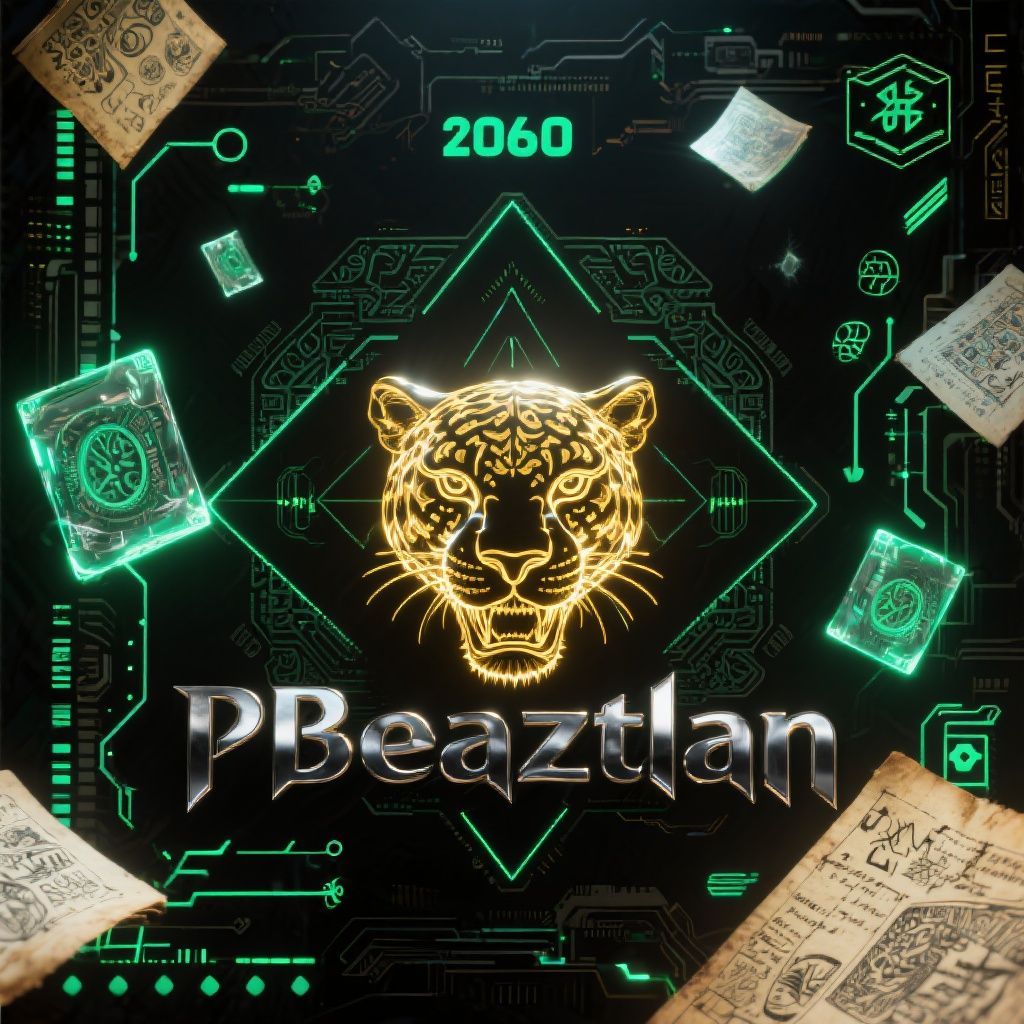 Pepe Ramos – Futuristic album cover merging ancient Mexican codices with sacred geometry and sci-fi technology. Color palette: obs…