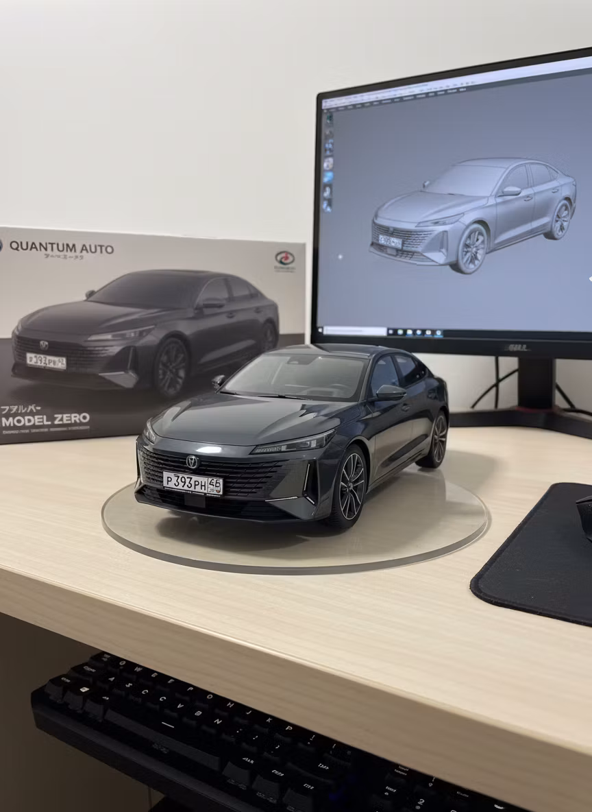 Алина Артёменко – Photorealistic commercial product photograph of a 1/7 scale physical model of the car shown in the provided reference…