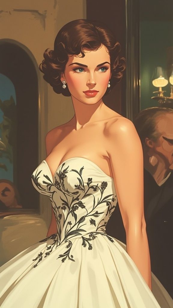 Ccddz – A refined 3/4 oil portrait of a woman inspired by Audrey Hepburn as Sabrina Fairchild, rendered in luminous classicis…