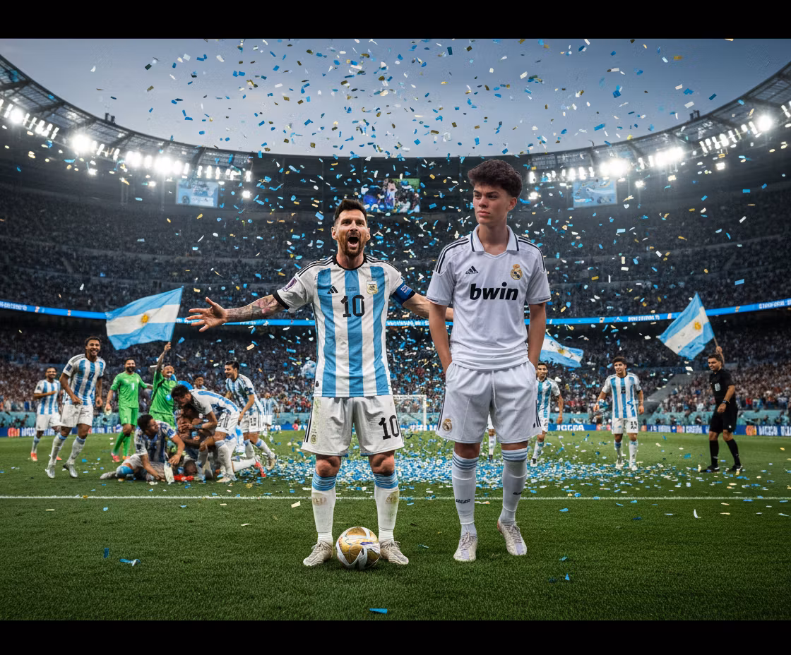 Bonkinan – Create a vibrant and dynamic scene from a FIFA World Cup championship football match at a packed stadium under bright…