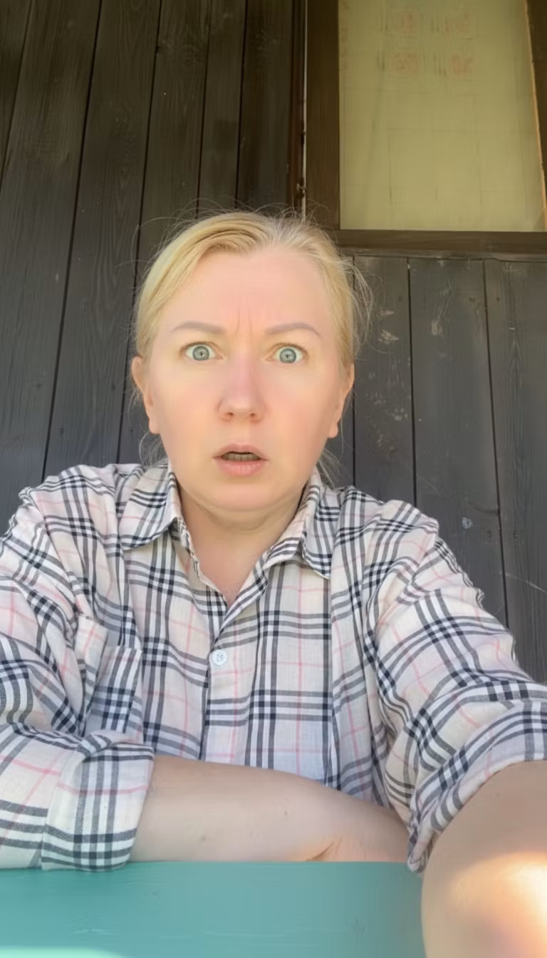 Ольга – Transform this person's surprised facial expression into a frightened, scared expression. Make the eyes very wide wit…