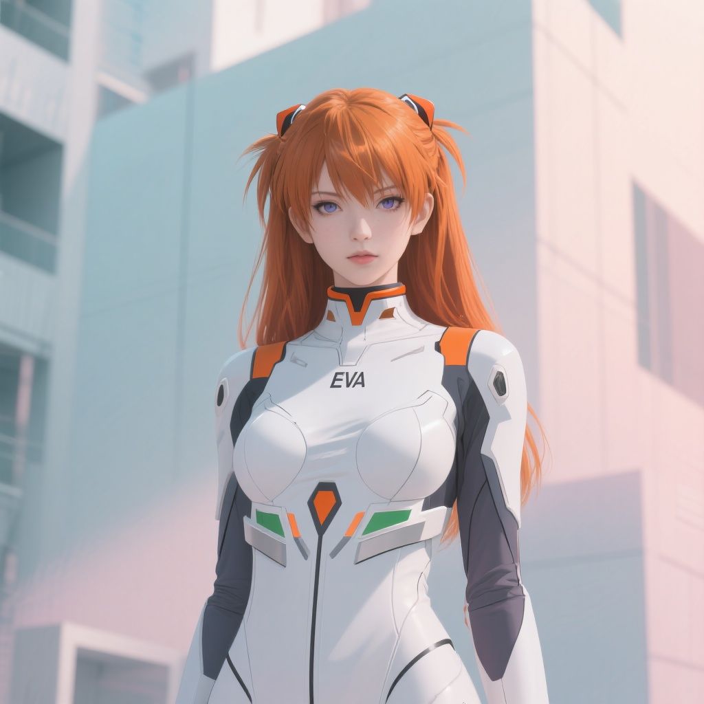 Ccddz – Modern stylized Asuka Langley from Evangelion, contemporary fashion interpretation, sleek minimalist aesthetic, high-…