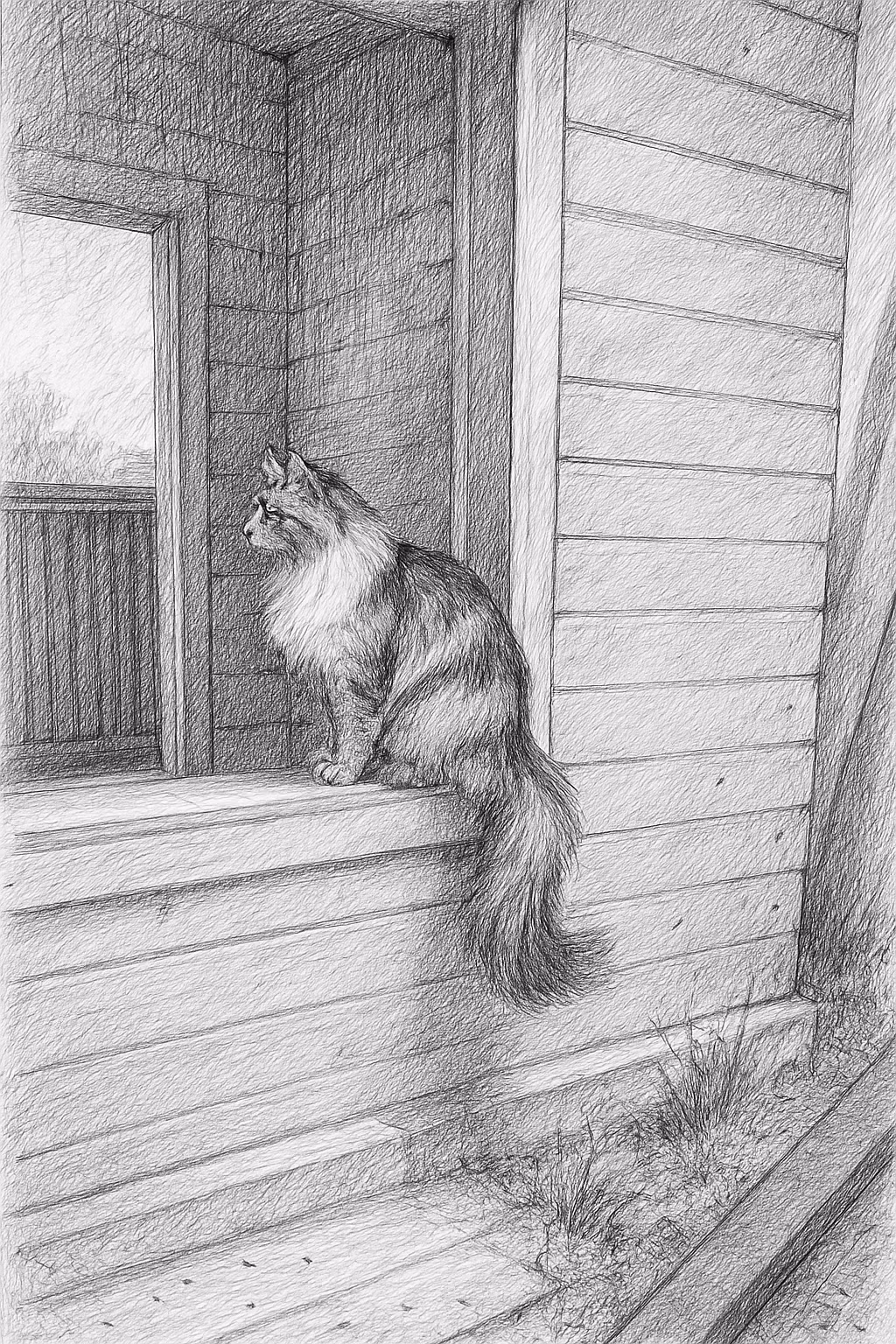 Ccddz – Convert this image to a detailed pencil sketch style, black and white drawing with fine lines and shading, artistic s…