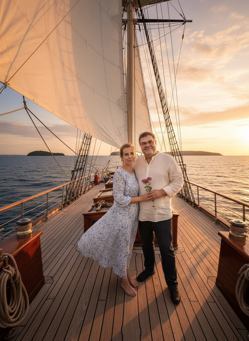 Лариса Примоченко – Transform this forest scene into a romantic maritime adventure. Place the couple on the deck of a beautiful sailing s…