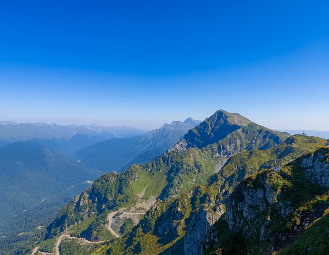 Винсент – Enhance the color saturation of this mountain landscape image. Intensify the vibrant greens of the mountain foliage t…