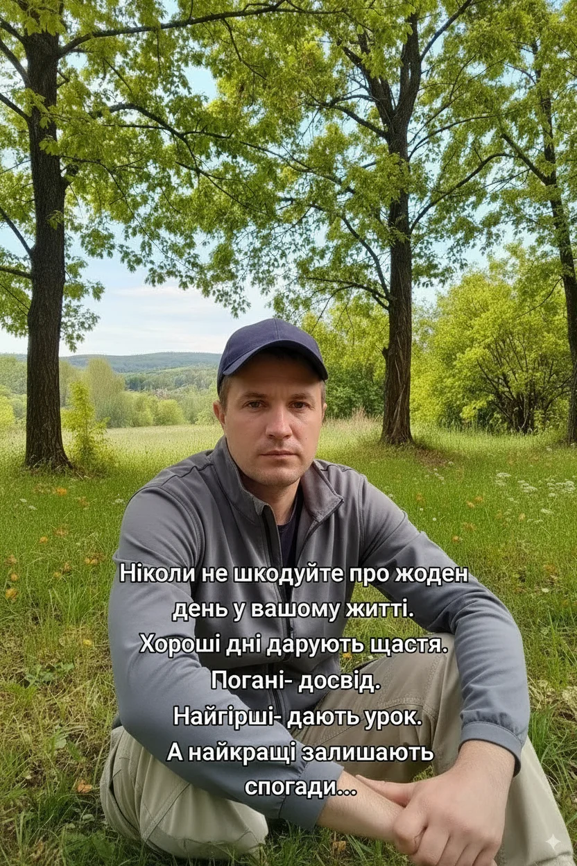 Віктор Брага – Replace the man's light blue long-sleeve shirt with a casual lightweight jacket, and add a baseball cap on his head. …