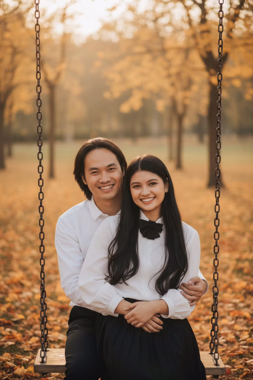 Ethan Luo – Adjust the couple's faces so both are facing directly forward toward the camera while maintaining their loving embrac…
