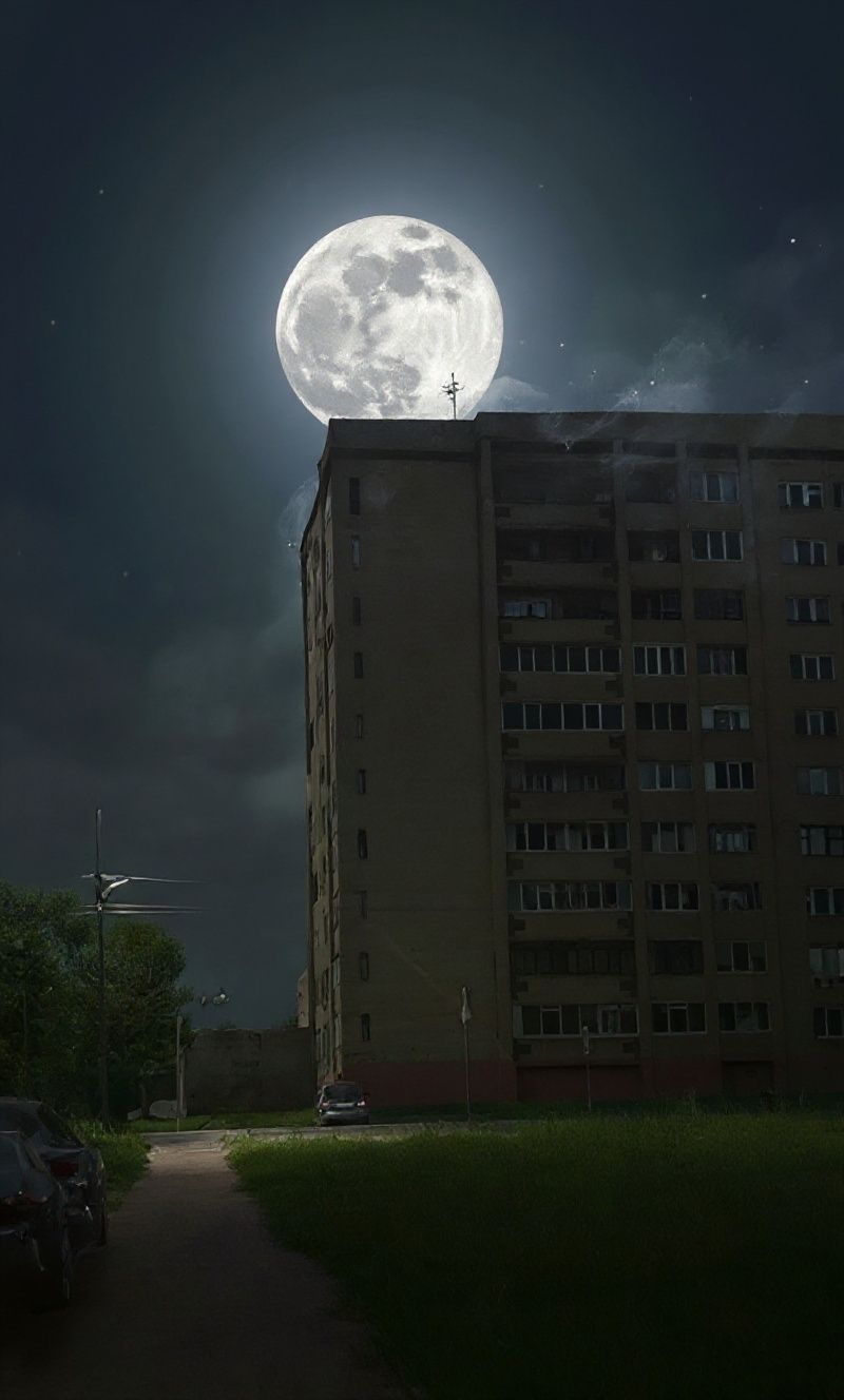 Тимур Пелаггати – Transform this scene into a surreal dreamscape. Make the moon the dominant focal point - dramatically larger, more lu…