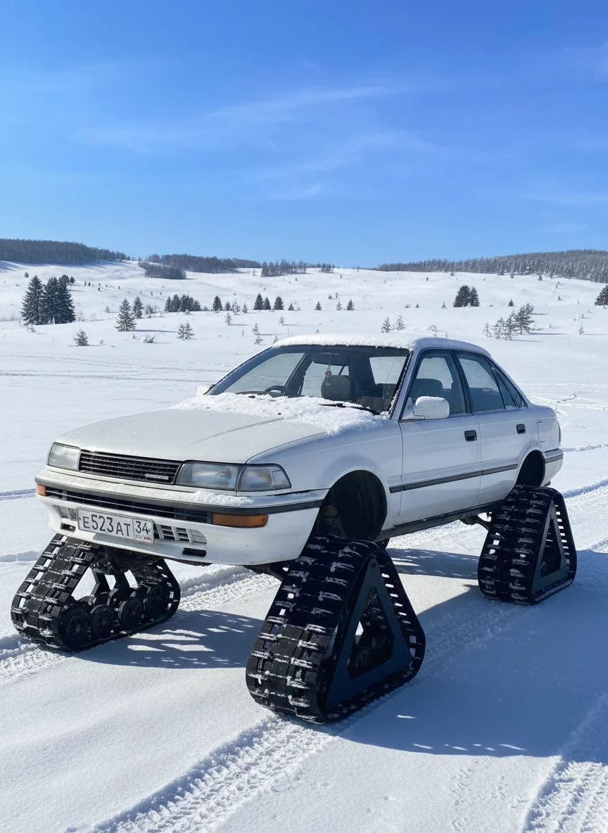 V X L – Transform this white sedan into an off-road snow vehicle. Lift the car's body higher off the ground with increased gr…