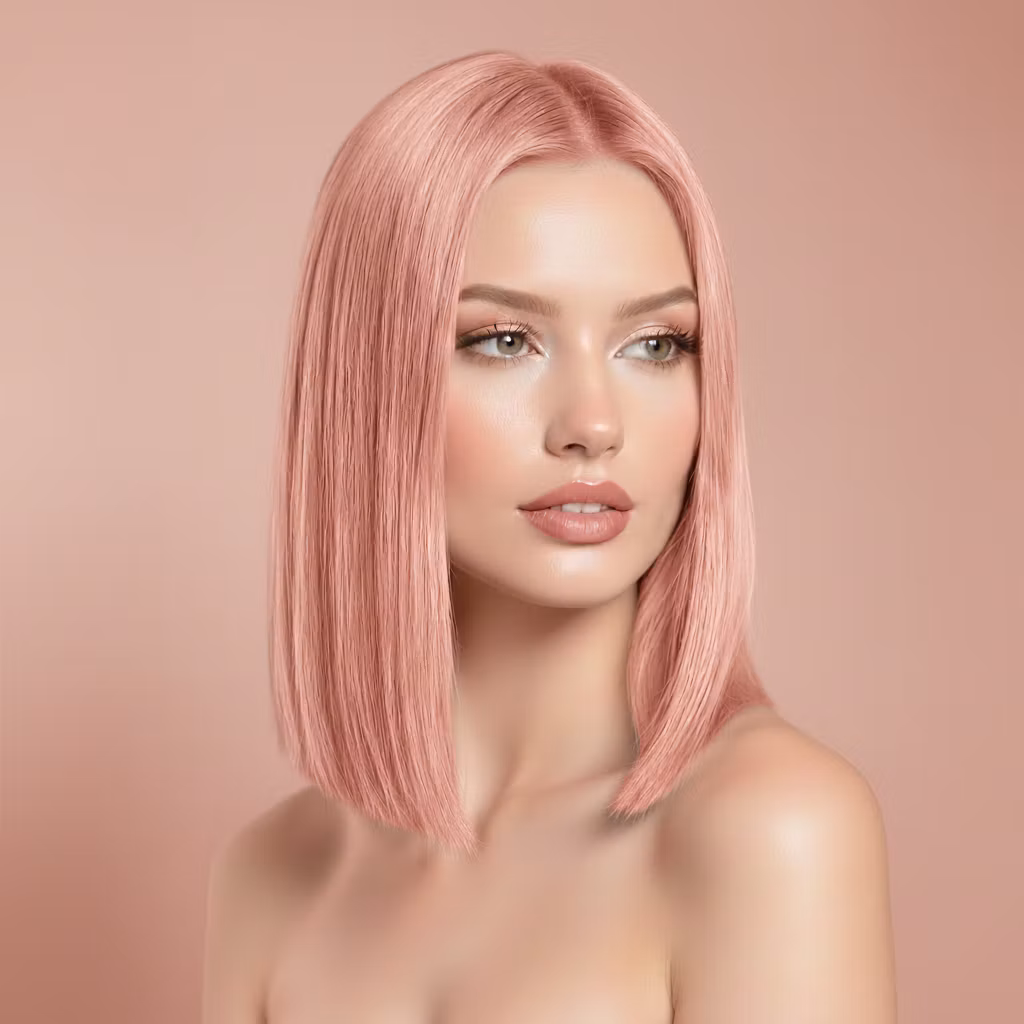 grizzly – Using the provided portrait, change only the hair color from mint green to rose gold while keeping everything else ex…