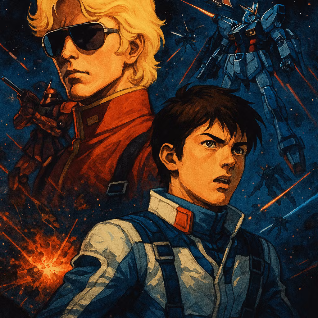 Ccddz – Movie poster featuring Char Aznable (Quattro Bajeena) and Hathaway Noa from Mobile Suit Gundam, dramatic cinematic co…