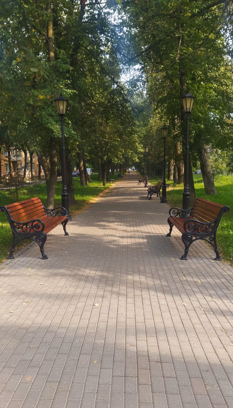 MrNeoferum – Transform this park pathway into an elegant 19th-century promenade. Replace the worn asphalt path with beautiful smal…