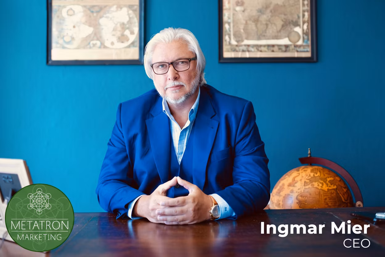 Ingmar Mier – Create a professional vertical CEO introduction graphic in 9:16 aspect ratio for Ingmar Mier, CEO of Metatron Marketi…
