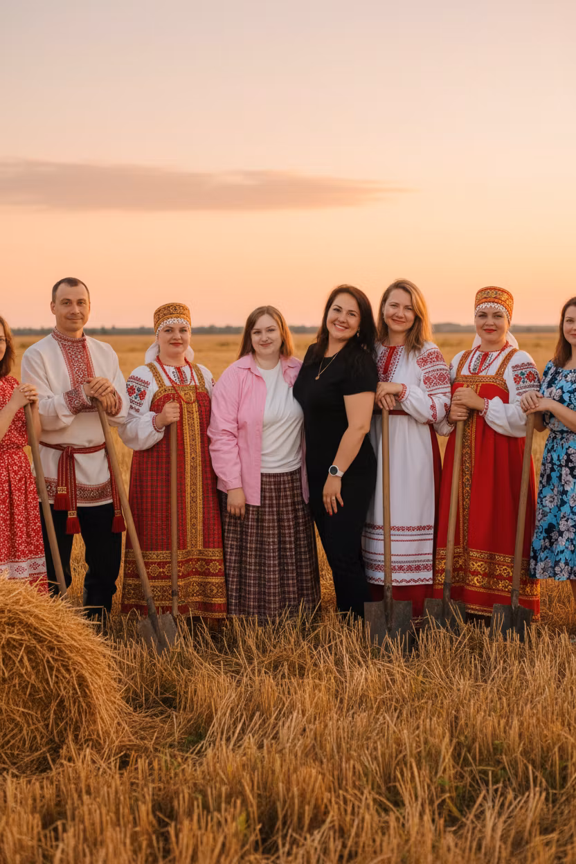 Руслан Русланович – Combine all the people from both provided images into a single cohesive group photograph, preserving the exact facial…
