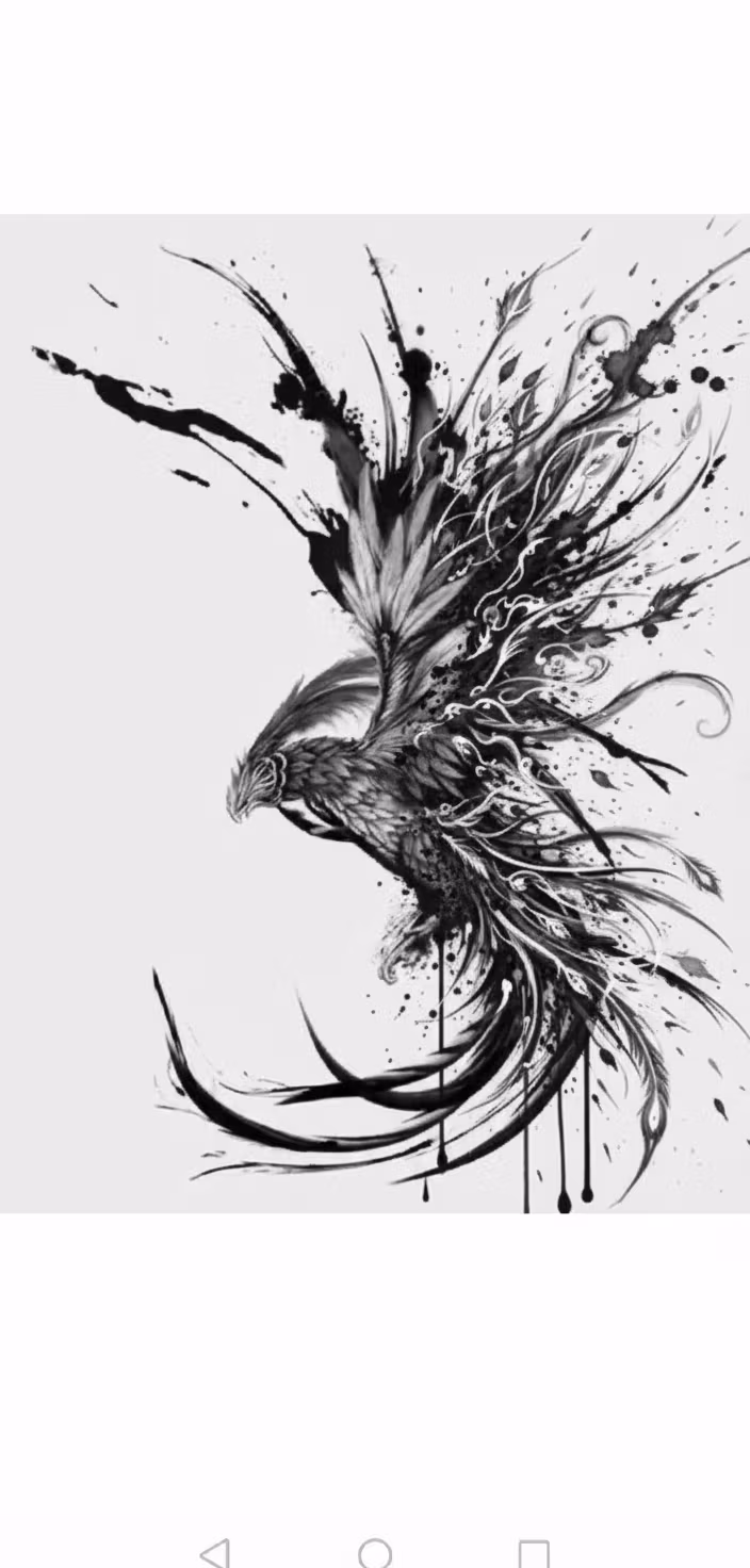 Rifat Shaidullin – Enhance this dynamic bird sketch by significantly amplifying the effects on the right side. Add more dramatic ink spl…
