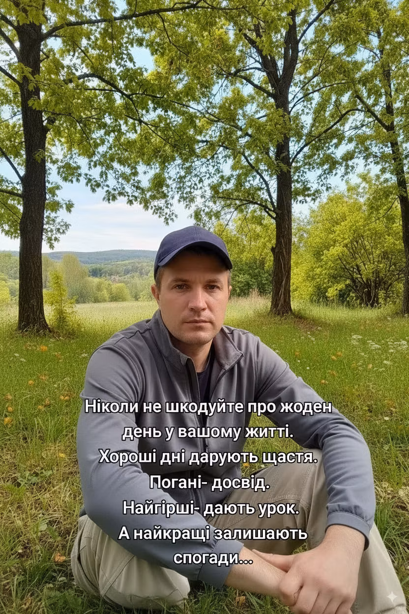 Віктор Брага – Replace the man's light blue long-sleeve shirt with a casual lightweight jacket, and add a baseball cap on his head. …