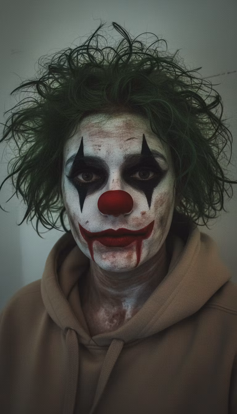 Денис Яшников – Transform this colorful clown into a dark, psychological thriller character inspired by the Joker film aesthetic. Rep…