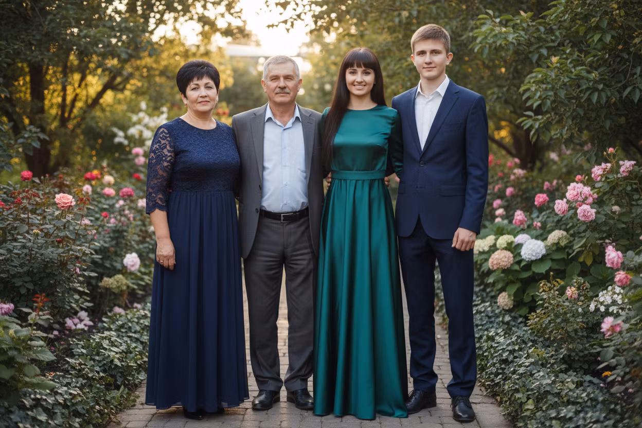 Любовь Павленко – Create a family group portrait by carefully transferring the exact people from both photos. From the first photo, tak…