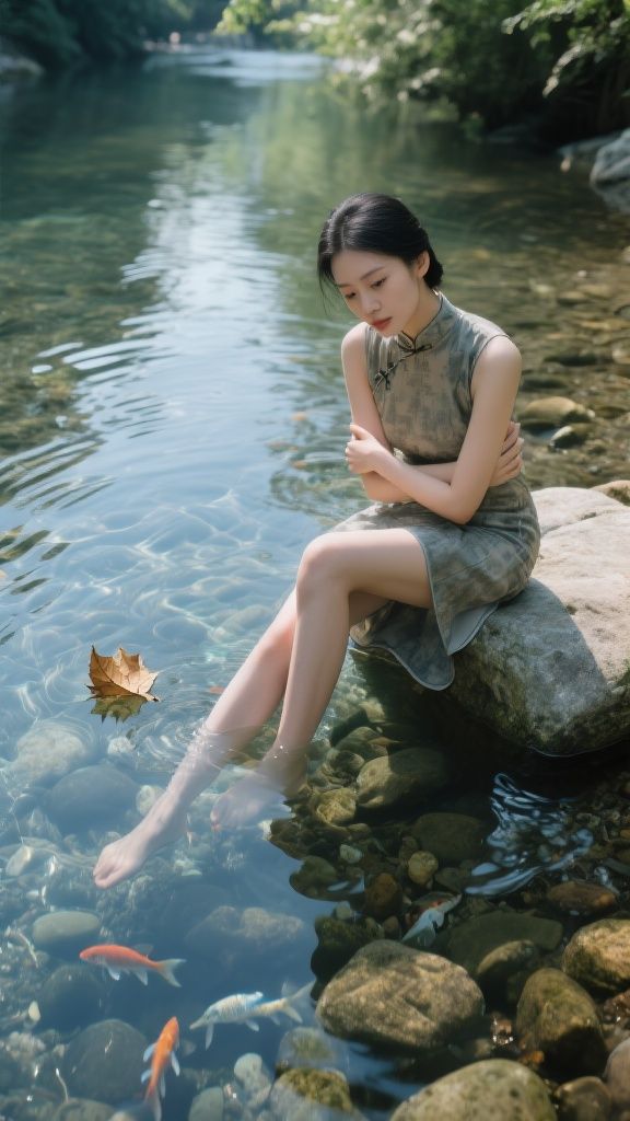 柯建平 – A graceful modern Chinese beauty with slender figure and flawless skin, wearing a stylish short dress, sitting elegan…