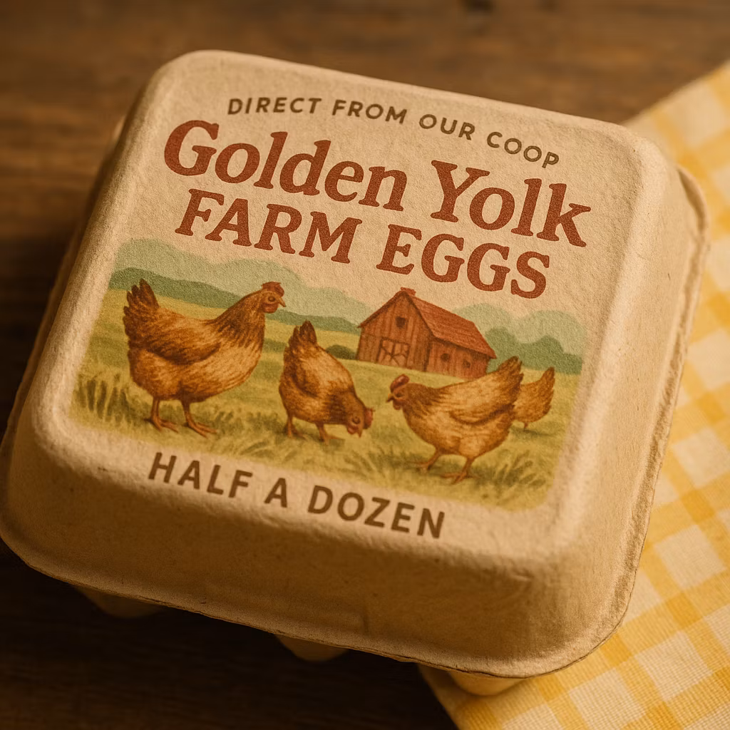 Kyro – Close-up photograph of a vintage paper egg packaging, designed to hold half a dozen eggs, evoking nostalgic rural cha…