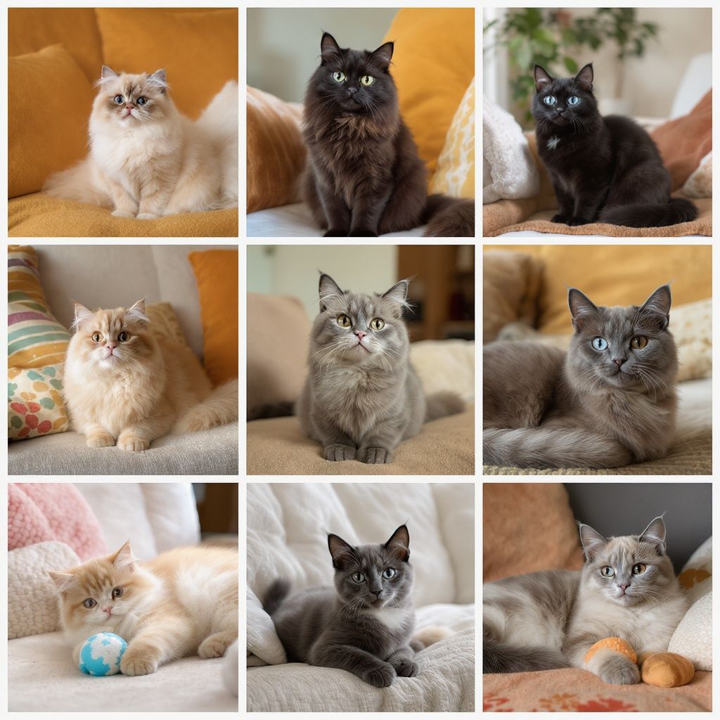 Student_09 – A collection of adorable cats in various poses and breeds, featuring fluffy Persian cats, sleek Siamese cats, playful…