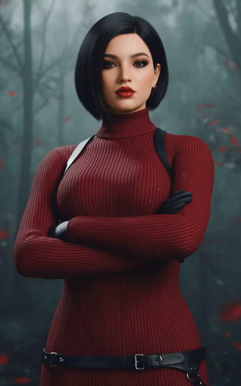 Ilya Lipin – Refine the current image by making the hairstyle a solid, deep black short bob without the light streak, ensuring it …