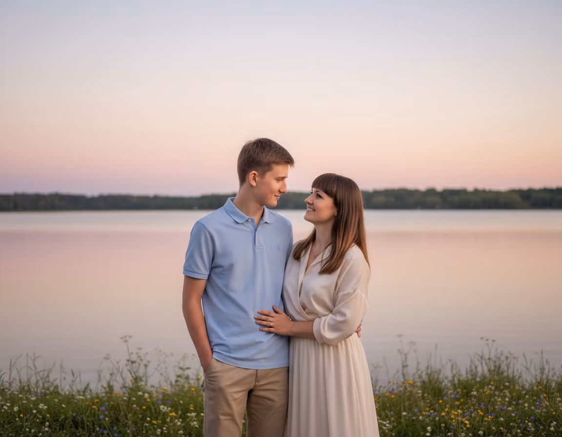 Ксения Павленко – Create a combined family portrait featuring the 16-year-old son from the first image positioned on the left and his m…