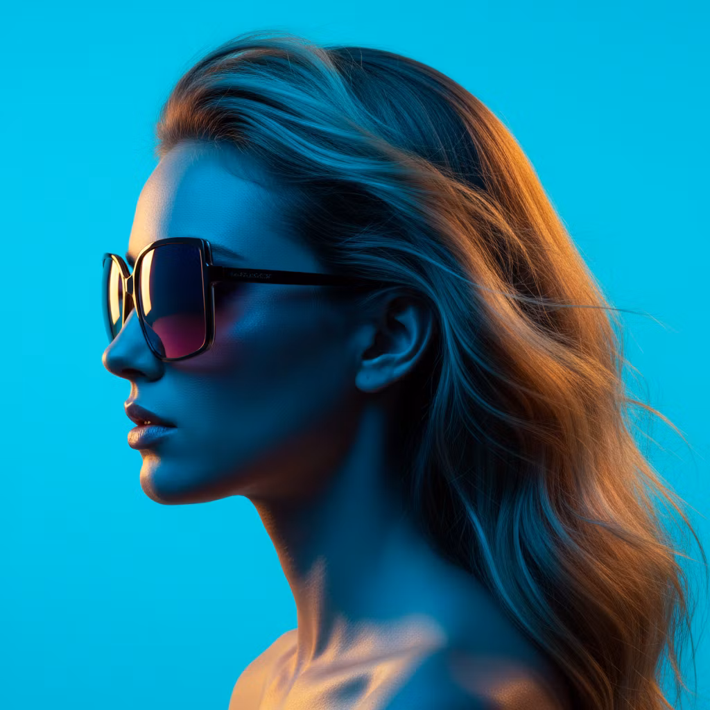 Vlados Papados – A highly stylized fashion portrait in perfect profile silhouette, featuring a woman with flowing blonde hair styled w…