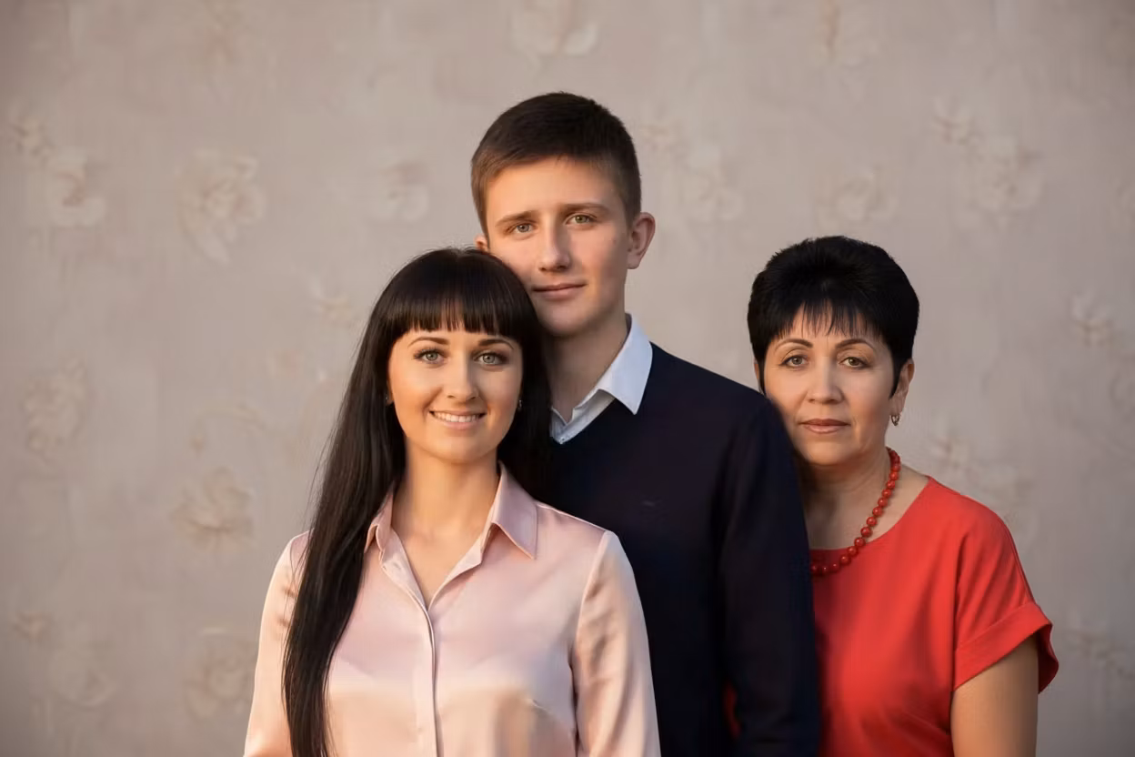 Любовь Павленко – Create a precise family portrait combining all four people from both images. Pay special attention to preserving the …