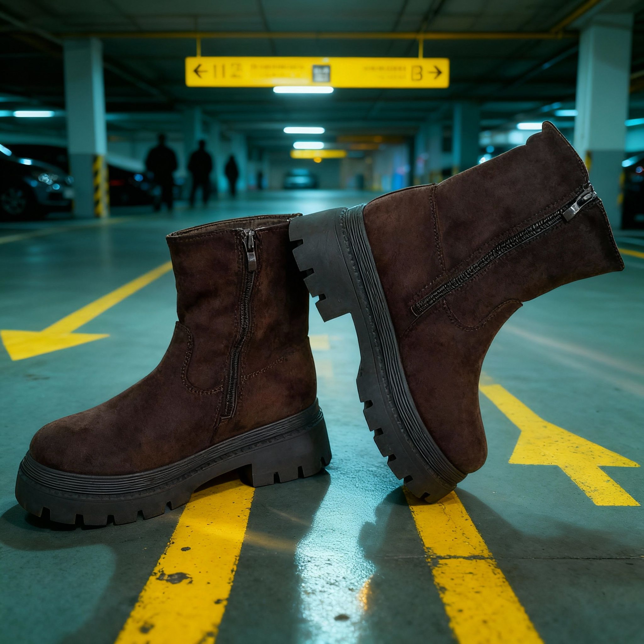 Александр тв – Create a cinematic, high-contrast edit of the provided photo of the suede ankle boots while preserving all original b…