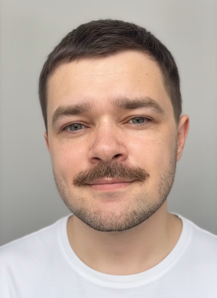 Vladimir Legkostupov – Transform this portrait into a professional LinkedIn headshot with the following specifications: Create a studio-qual…