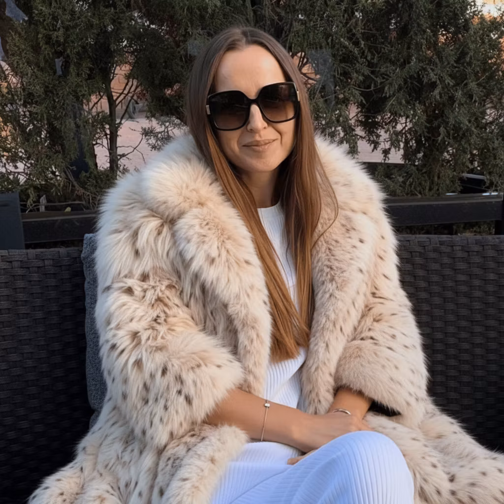 Артём Поддубный – Edit the photo to extend the sleeves of the lynx fur coat to full length, reaching down to the wrists and elegantly c…