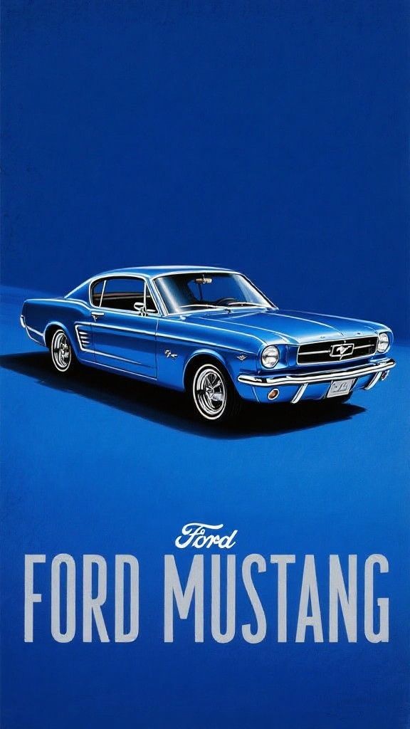 Ccddz – 1961 Ford Mustang classic car poster, digital painting style, vintage automotive advertisement aesthetic, bold graphi…