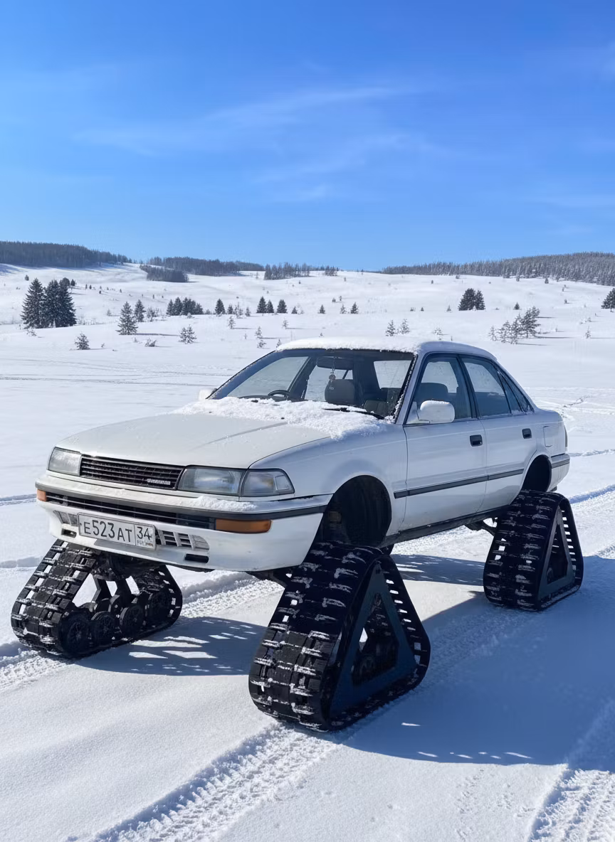 V X L – Transform this white sedan into an off-road snow vehicle. Lift the car's body higher off the ground with increased gr…