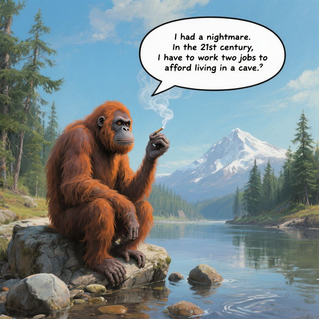 Kyro – Realistic, painterly oil-style scene reminiscent of classic 19th‑century landscape painting. A melancholic, orangutan…
