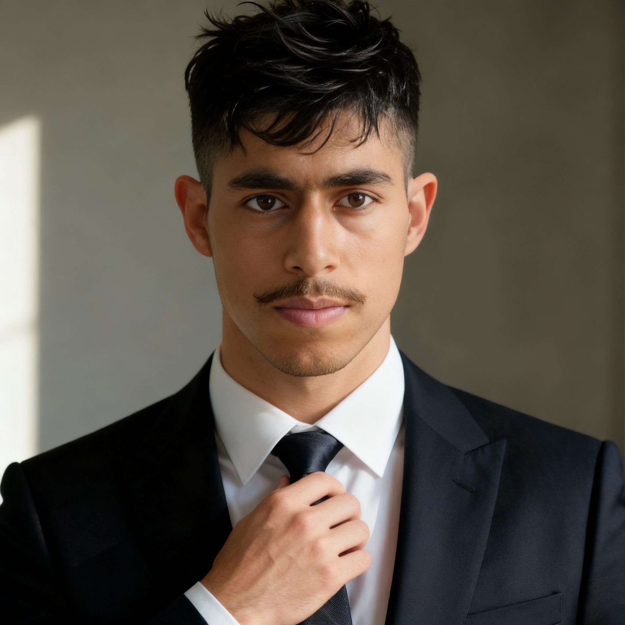 fyjhfjt itirjrifjrj – Transform the provided close-up portrait of the young man into a cinematic color portrait framed from mid-torso to th…