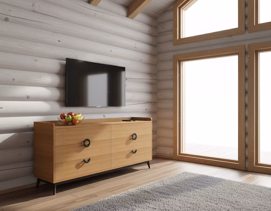 Alexandr Boltrikoff – Create a beautiful interior scene featuring this wooden dresser. Place the dresser against a wall made of whitewashed…