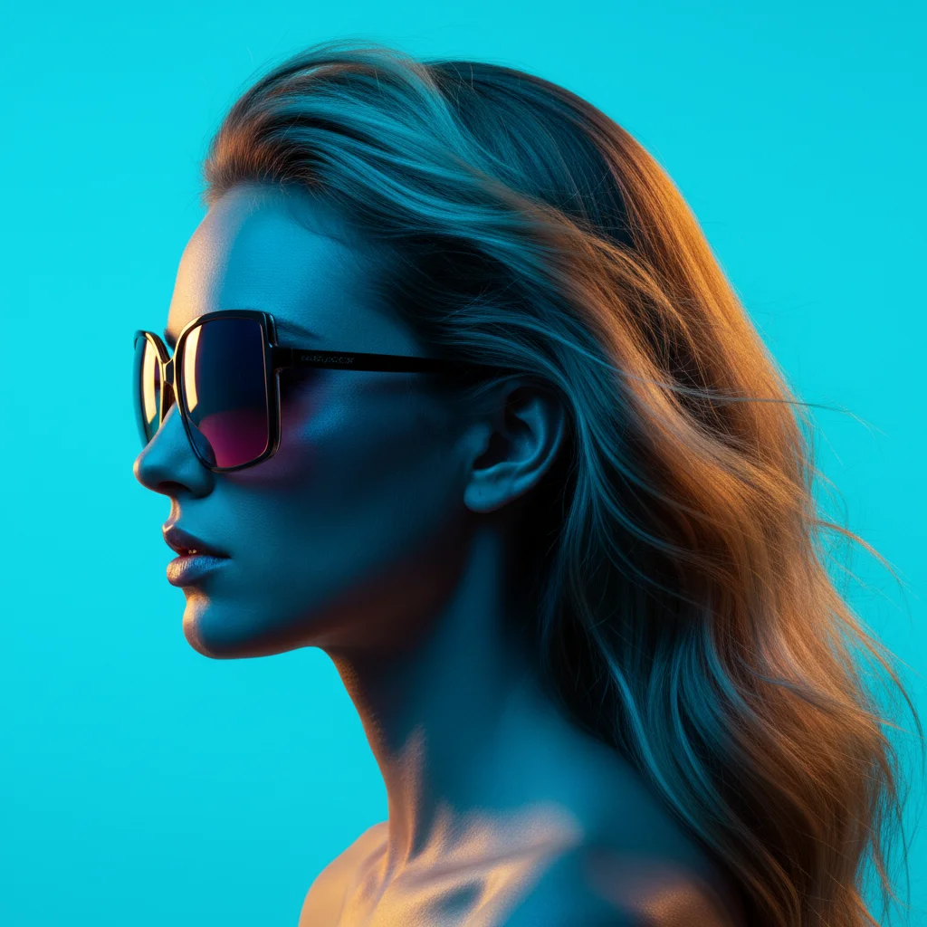 Vlados Papados – A highly stylized fashion portrait in perfect profile silhouette, featuring a woman with flowing blonde hair styled w…