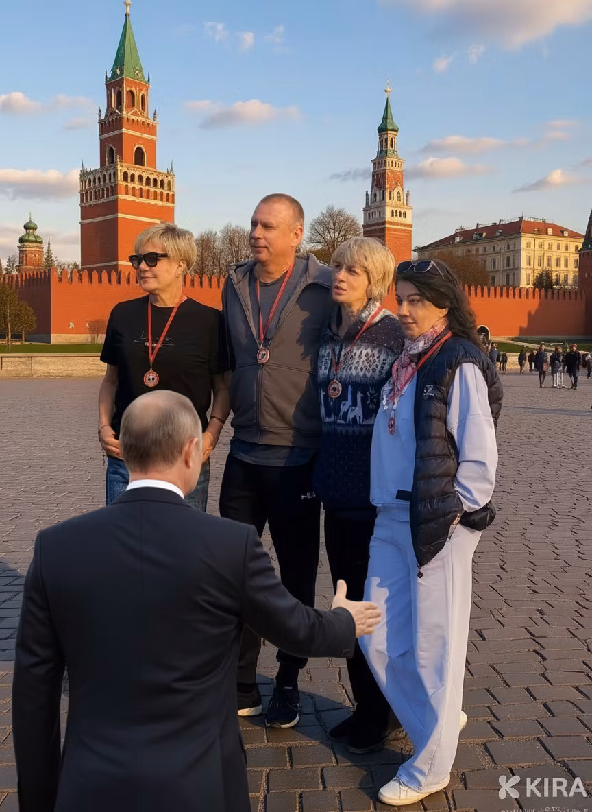 Кузя Глобов – Add to the foreground a figure of Vladimir Putin viewed from behind, wearing a dark formal suit. He is extending his …