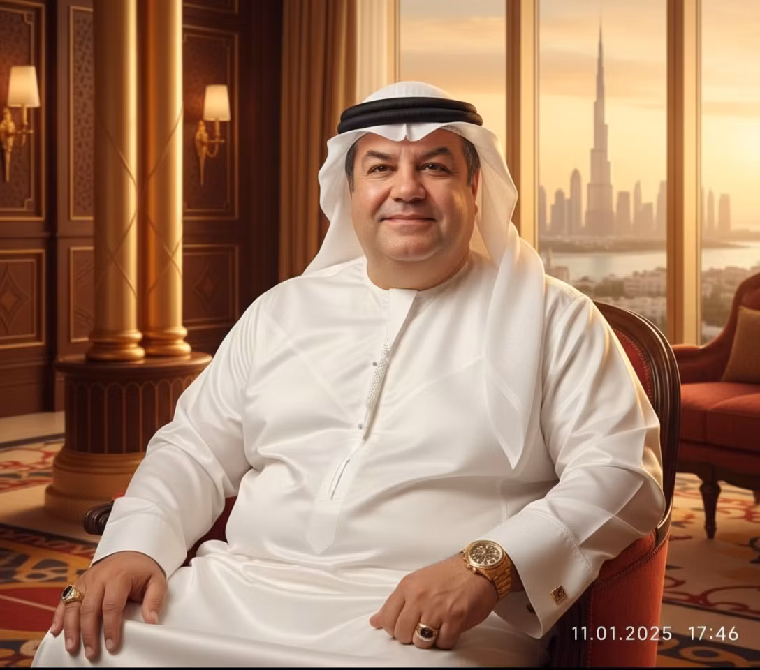 Omar Haboyan – Transform this person into a wealthy Arab sheikh in the most beautiful location in Dubai. Replace his casual striped …