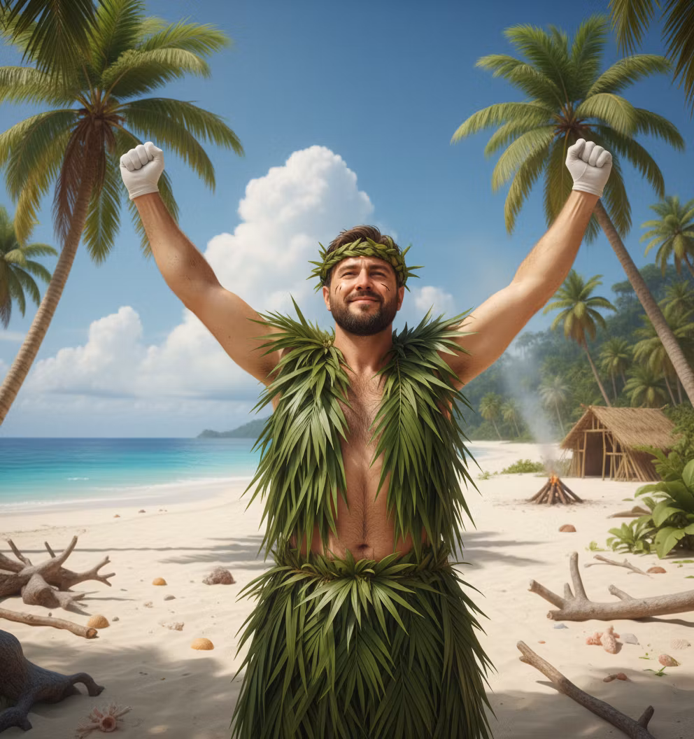 Герман Маслов – Transform this Victorian count into a castaway on a deserted tropical island. Replace his elegant Victorian costume w…