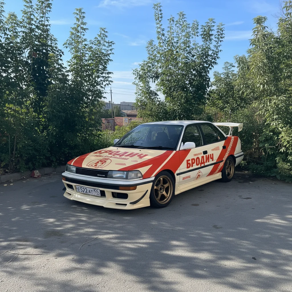 V X L – Transform this Brodych kvas-themed sedan with the following modifications: Change the base car color from white to cr…